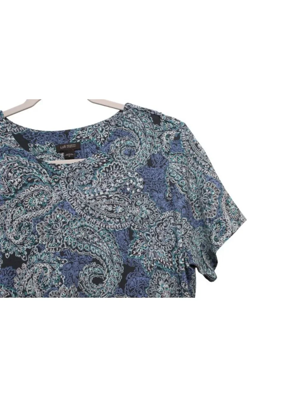 J Jill Wearever Collection Dress Medium Paisley Stretch Knit Knee Length Pockets - Picture 10 of 13